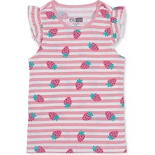 Hellobaby Kız Bebek Atlet-Tişört Çilek Baskılı Bisiklet Yaka Sleeveless