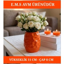 E.M.S Turuncu Renk Dekoratif Vazo Saksı Petek Desenli Saksı 11 cm Yükseklik 8 cm Çap.