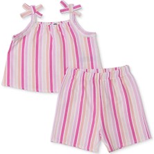 Hellobaby Kız Bebek Bluz-Şort Çizgili Modelli Yaka Strappy Reçme