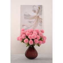 Pembe  Yapay  Krizantem Çiçeği Demeti 9 Dallı   Lüx Ipeksi Dokulu 37 cm