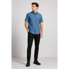 Bihan Store Erkek Kısa Kollu Kot Gömlek - 2396 - Mavi