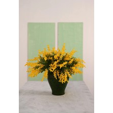 Sarı Yapay Mimoza Çiçeği Demeti 10 Dallı  Lüx Ipeksi Dokulu 35 cm
