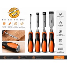 Fbs Tools 4 Parça Iskarpela Seti Düz Ayşap Oyma Set 6 mm - 12 mm - 18 mm - 24 mm Iskarpela Seti