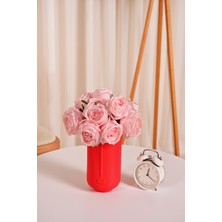 Pembe Yapay Lüx Gül Buketi 6 Dallı Premium Canlı  Islak Dokulu 30 cm