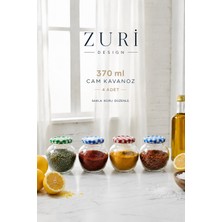 Zuri Design 4’lü Cam Baharatlık Seti – Renkli Kapaklı Yuvarlak Kavanoz Takımı 370 ml