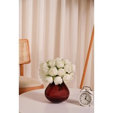 Beyaz  Premium Yapay Peony Şakayık Çiçeği  Buketi 7 Dallı Lüx Ipeksi Dokulu 25 cm