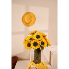 Sarı Yapay Ay Çiçeği 5 Dallı Lüx Ipeksi Dokulu  50 cm