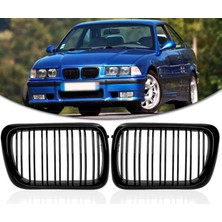 Ces Auto Bmw 3 Serisi E36 (1997-1999) Parlak Siyah Çift Çıta Panjur Takımı Böbrek Seti Pianoblack