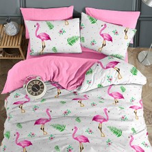 Lorien Flamingo Desenli Tek Kişilik, Lastikli Çarşaflı, Çift Taraf Kullanımlı Nevresim Takımı