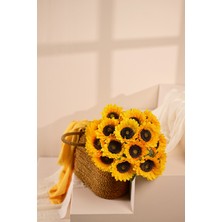 Sarı Yapay Ay Çiçeği 3 Dallı Lüx Ipeksi Dokulu 65 cm