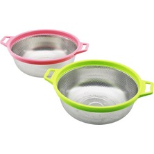 Belirtilmemiş 21CM Renkli Plastik Çerçeve - Kulplu Çelik Sepet Metal Süzgeç