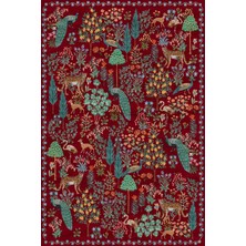 Kilim Home Botanik Desenli Kırmızı Zemin Vintage Görünümlü Salon ve Oturma Odası Halısı MARS541