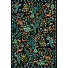 Kilim Home Botanik Desenli Siyah Zemin Vintage Görünümlü Salon ve Oturma Odası Halısı MARS542