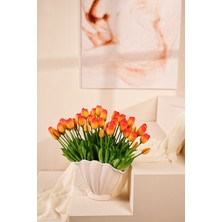 Turuncu Yapay Tulipa Lale Çiçeği Buketi 5 Dallı Premium Canlı Islak Dokulu 43 cm