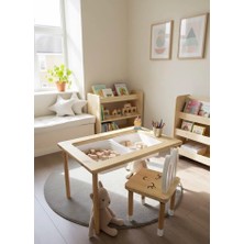 Lili Kids Lilikids Shop Ahşap Montessori Aktivite Masası ve Tavşanlı Sandalye Seti Ergonomik Tasarım 5 Parça