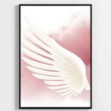 Besay Kanatlanmış | Modern Yatak Odası Duvar Dekorasyonu | Pembe Bulutlu Melek Kanadı Posteri | 3'lü Set A4 Çerçevesiz
