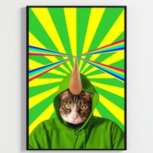 Besay Kozmik Kediler | Renkli Ev Duvar Dekorasyonu | Gökkuşağı Lazerli ve Dondurmalı Komik Kedi Posteri | 3'lü Set A4 Çerçevesi