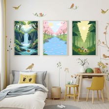 Besay Doğa Kaşifi | Çocuk Odası Manzara Tablosu | Kamp ve Şelale Temalı Bebek Odası Posteri | 3'lü Set A4 Çerçevesiz