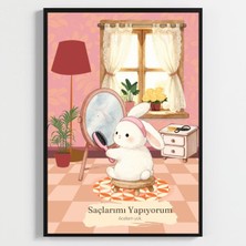 Besay Bantlı Tavşan | Eğlenceli Banyo ve Makyaj Odası Duvar Dekorasyonu | Aynada Saç Tarayan Komik Hayvan Poster Tablo | A4 Tek