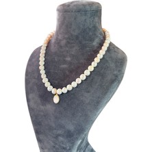 Taşmir 40 cm Sertifikalı Doğal Inci Kolye - Sedef Charm - Altın Kaplama Pirinç Aparat - 8mm