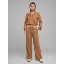 Moda İlgi Modailgi Beli Çizgili Lastikli Rahat Kesim Keten Bluz 10037