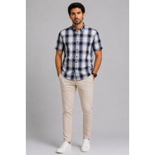 Bihan Store Erkek Kısa Kollu Kareli Gömlek - 6084 - Lacivert