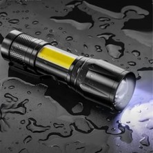 Bella Vista Ultra Güçlü USB Şarjlı Metal El Feneri, Ayarlanabilir 3 Mod, Zoom Özellikli