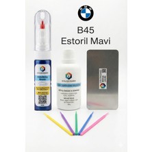 COLORGUARD BMW B45 Estoril Mavi İğneli ve Fırçalı 2 si 1 Arada Rötuş Boyası Yüzey Temizleme Solüsyonu Profesyonel ve Çapaksız Rötuş Çeliği 5'li Uygulama Çubuğu Seti