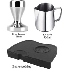 Vestron Espresso 3lu Set| Krom Tamper Sut Potu Espresso Mat1