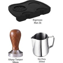 Vestron Espresso 3lu Set| Ahşap Tamper Sut Potu Espresso Mat2