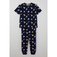 Paty Kids Paty Kıds Erkek Çocuk Pijama Takımı Kısa Kollu Uzay Temalı Astronot Desenli 8-12 Yaş, Lacivert