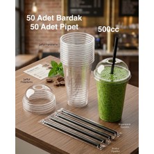 e ERTA 50 Adet 500 cc Sert Plastik Pet Kapaklı Limonata Milkshake Bardağı , Sunum Bardağı , Soğuk Içecek Bardağı