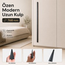Badem10 Özen Düz Mat Siyah Çekmece Kulp 768 mm Modern Dolap Kapak Kulpu Metal Mobilya Kulbu