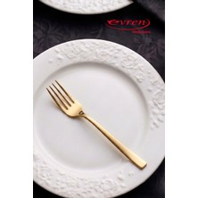 EVREN MUTFAK 12 Parça (Düzine) Rüya Model Gold Çelik Tatlı Çatalı 4 mm (Gold)