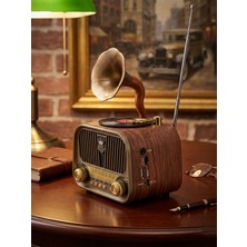 Erdineks Nostaljik Gramofon Tasarımlı Ahşap Bluetooth Hoparlör - Şarjlı 3 Bant Fm Radyo (Usb/aux/tf Kart Destekli Retro Dekoratif Ses Sistemi) Hediyelik