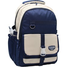 Bevitton 26012 Çok Bölmeli Bej-Lacivert Okul Sırt Çantası Unisex Okul Çantası