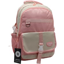 Bevitton 26012 Çok Bölmeli Bej-Pudra Okul Sırt Çantası Unisex Okul Çantası