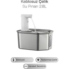 Justie Pet Altıgen Paslanmaz Çelik Otomatik Pet Su Pınarı – 2.8 Litre, Bataryalı, Sessiz