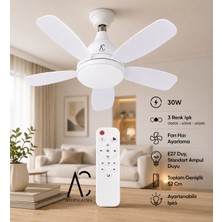 AC Aydınlatma 30W Kumandalı Tavan Vantilatörü | 3 Renk LED Aydınlatma | E27 Duy | 52 cm | Beyaz