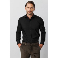İGS Siyah Regular Fit Geniş Kalıp Klasik Yaka Düz Uzun Kollu Cepsiz %100 Pamuk Non Iron Ütü Istemeyen Gömlek