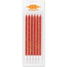 Efe Pastacılık Kırmızı Gold Simli Uzun Pasta Mumu 17 cm