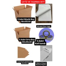 e ERTA Lüks Taşınma Seti,çeyiz ve Ev Taşıma Seti ,80X50X50 Koli 5 Adet ,70X40X40 Koli 5 Adet ,5m PATPAT,100X140 Kraft 5 Adet,pelur 100 Adet ,3 Adet Bant