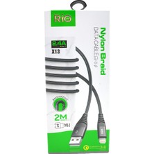 Rio Battery iPhone 11 Uyumlu Hızlı Şarj ve Data Kablosu 2 Metre Nylon Braid