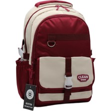 Harmela 26012 Çok Bölmeli Bej-Bordo Okul Sırt Çantası Unisex Okul Çantası