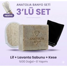 Anatolia Soap Doğal Lavanta Sabunu & Banyo Kese Seti - El Yapımı Peeling Bakım Seti + Hediye Kese (3'lü + Hediye)