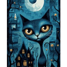 Hengam Sayılarla Boyama Kasnaklı Tablo Seti. Fırça Boya Dahil 40X50CM *blue Cat*