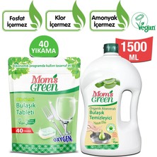 Mom's Green 2'li Set 40'lı Bulaşık Makinesi Tableti ve 1500 ml Organik Aloeveralı Elde Bulaşık Temizleyici