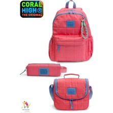 Coral High Pembe Mavi 3'lü Okul Çanta Seti Çanta Kalemlik Thermal Beslenme Çantası