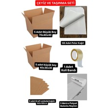 e ERTA Lüks Taşınma Seti,çeyiz ve Ev Taşıma Seti ,70X40X40 Koli 5 Adet ,40X30X30 Koli 5 Adet ,5 M PATPAT,100X140 Kraft 5 Adet,pelur 100 Adet,1 Adet Bant