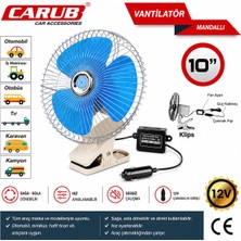 Carub 10 Inç Mandallı Araç Vantilatörü 12VOLT Çakmak Girişli Hız Ayarlı